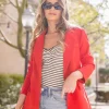 Monique Long Sleeve Notched Lapel Blazer Red