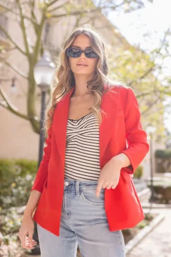 Monique Long Sleeve Notched Lapel Blazer Red