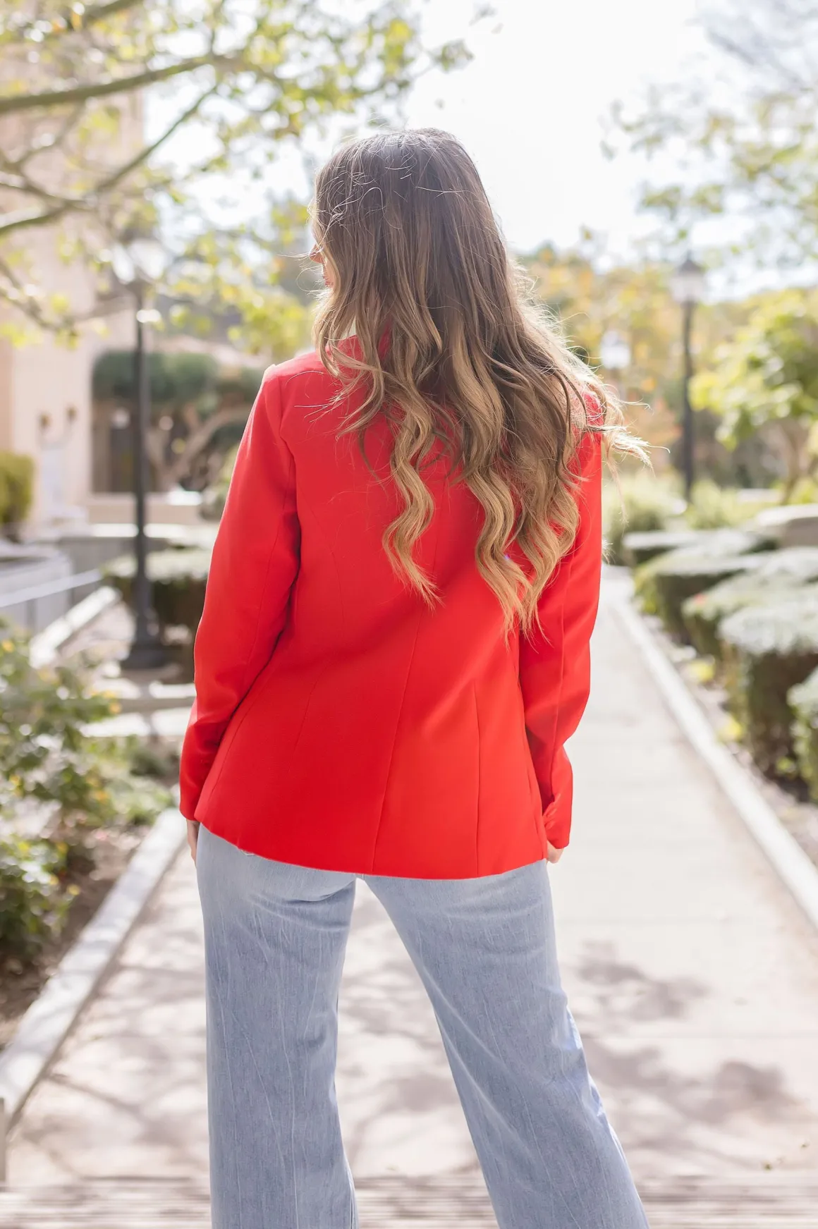 Monique Long Sleeve Notched Lapel Blazer Red