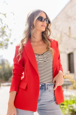 Monique Long Sleeve Notched Lapel Blazer Red