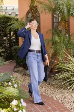 Monique Long Sleeve Notched Lapel Blazer Navy