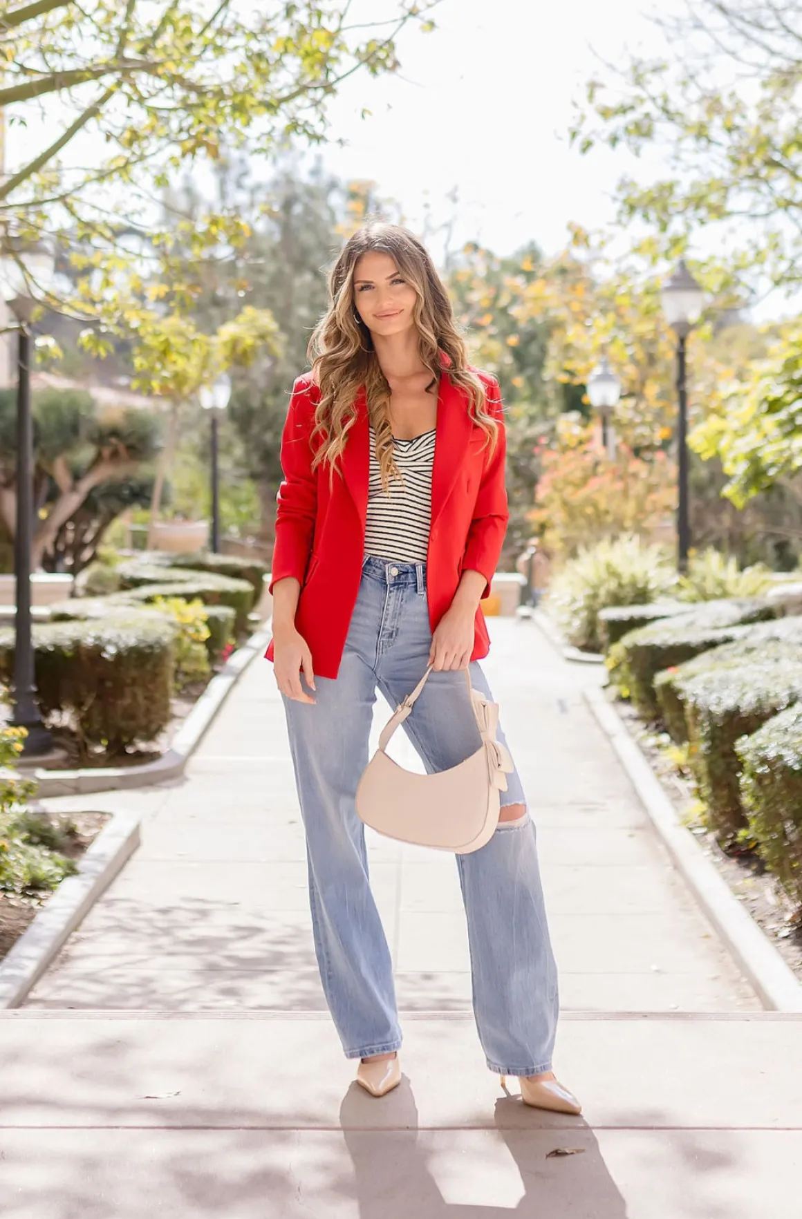 Monique Long Sleeve Notched Lapel Blazer Red