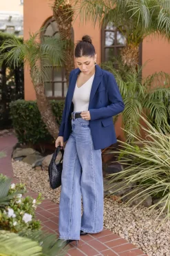 Monique Long Sleeve Notched Lapel Blazer Navy