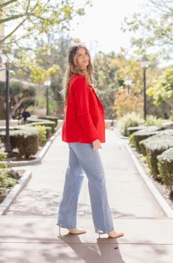 Monique Long Sleeve Notched Lapel Blazer Red