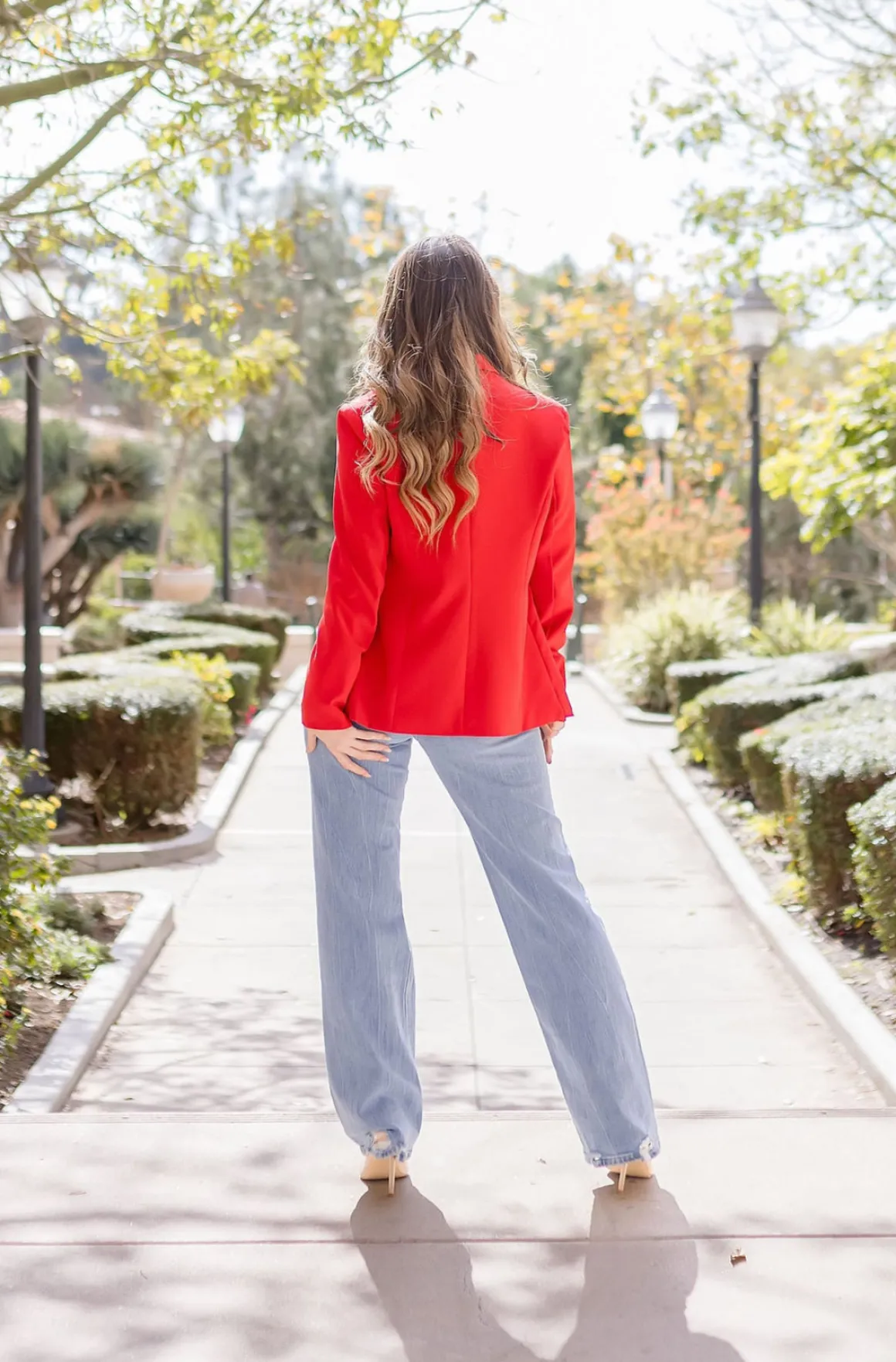 Monique Long Sleeve Notched Lapel Blazer Red
