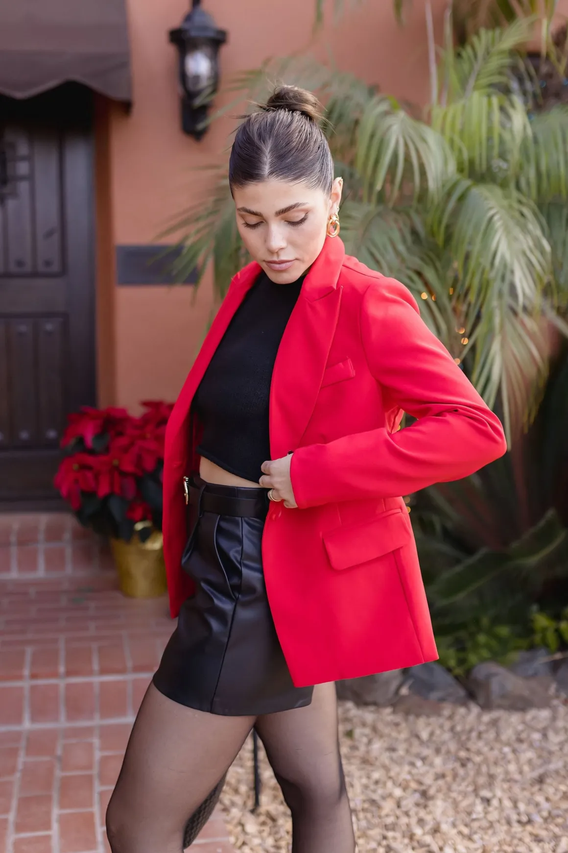 Monique Long Sleeve Notched Lapel Blazer Red