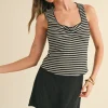 Morgan Sleeveless Stripe Print Knit Top Black