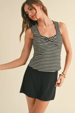 Morgan Sleeveless Stripe Print Knit Top Black