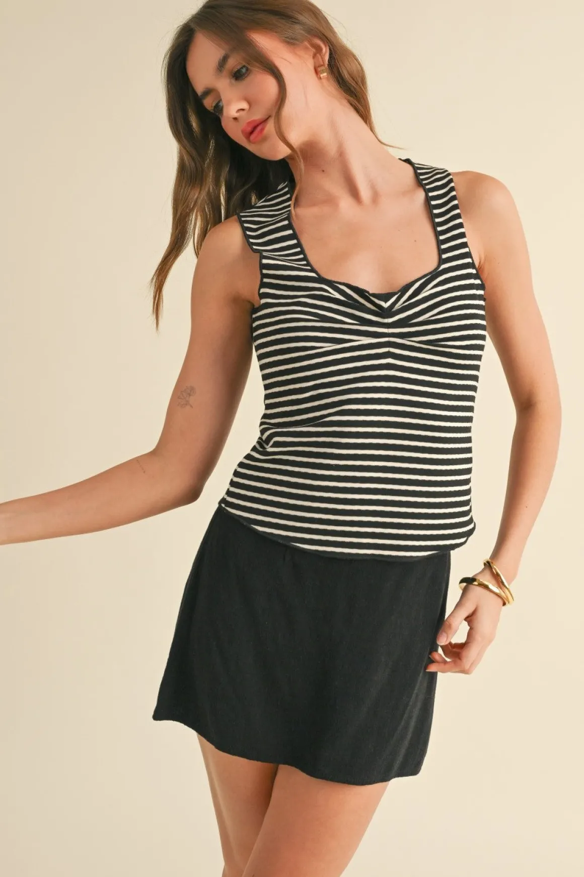Morgan Sleeveless Stripe Print Knit Top Black