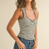 Morgan Sleeveless Stripe Print Knit Top Cream