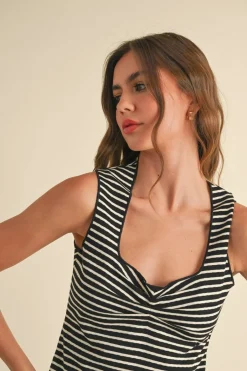 Morgan Sleeveless Stripe Print Knit Top Black