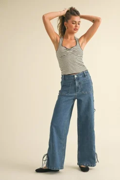 Morgan Sleeveless Stripe Print Knit Top Cream