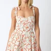 Nadia Sleeveless Shoulder Tie Floral Print Romper Orange