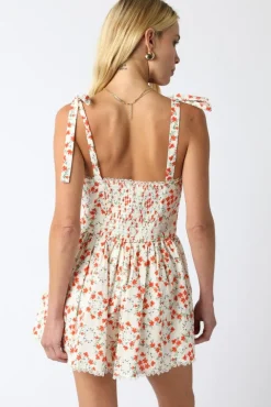Nadia Sleeveless Shoulder Tie Floral Print Romper Orange