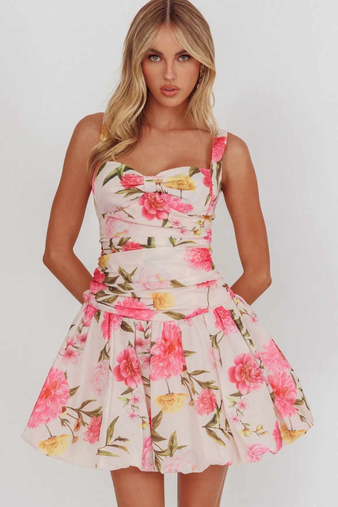 Nia Sleeveless Floral Print Mini Dress Pink