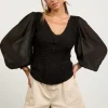 Nicola Long Balloon Sleeve Knit Sweater Top Black