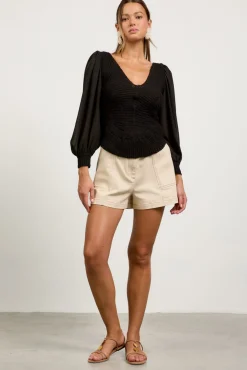 Nicola Long Balloon Sleeve Knit Sweater Top Black