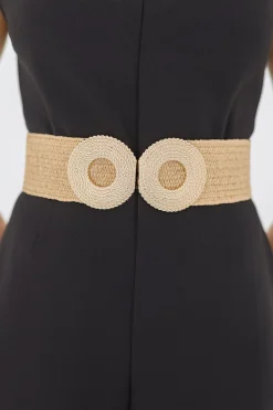 Noah Double Circle Buckle Straw Waist Belt Tan
