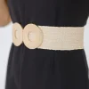 Noah Double Circle Buckle Straw Waist Belt Beige