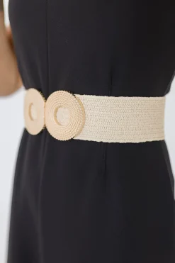 Noah Double Circle Buckle Straw Waist Belt Beige