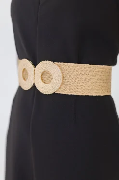Noah Double Circle Buckle Straw Waist Belt Tan