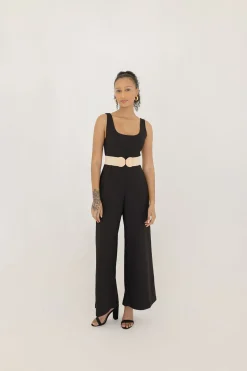 Noah Double Circle Buckle Straw Waist Belt Beige