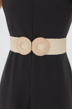 Noah Double Circle Buckle Straw Waist Belt Beige