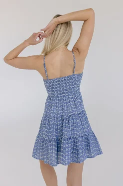 Ophelia Sleeveless Cut Out Embroidered Linen Mini Dress Blue
