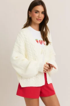 Peyton Long Sleeve Front Tie Knit Cardigan White