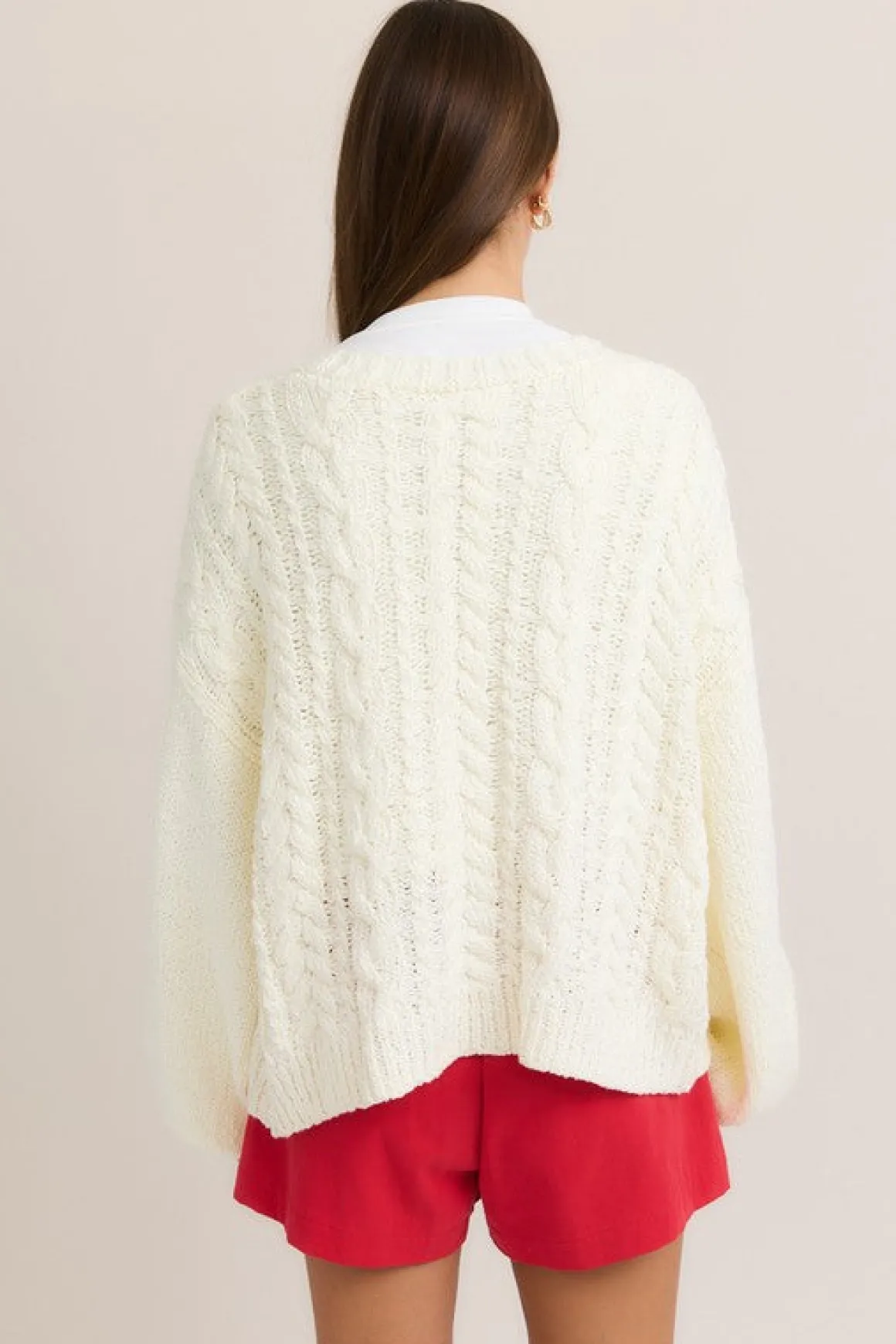 Peyton Long Sleeve Front Tie Knit Cardigan White