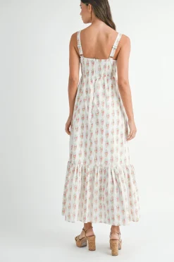 Phoenix Sleeveless Floral Print Babydoll Tiered Maxi Dress White