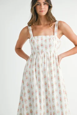 Phoenix Sleeveless Floral Print Babydoll Tiered Maxi Dress White