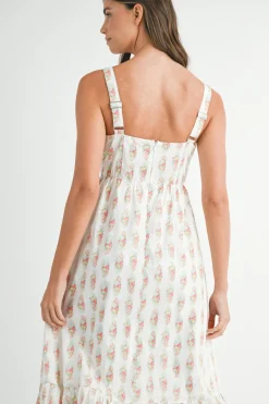 Phoenix Sleeveless Floral Print Babydoll Tiered Maxi Dress White