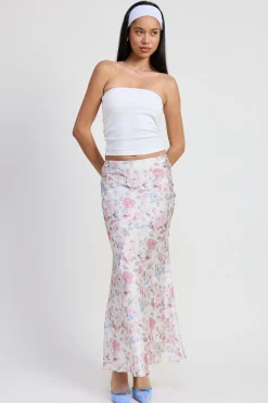 Polly Floral Print Slip Maxi Skirt Ivory