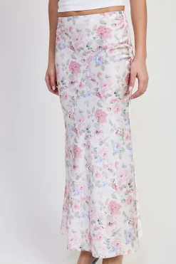 Polly Floral Print Slip Maxi Skirt Ivory