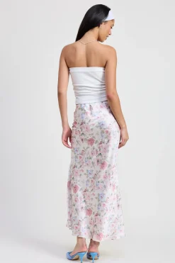 Polly Floral Print Slip Maxi Skirt Ivory