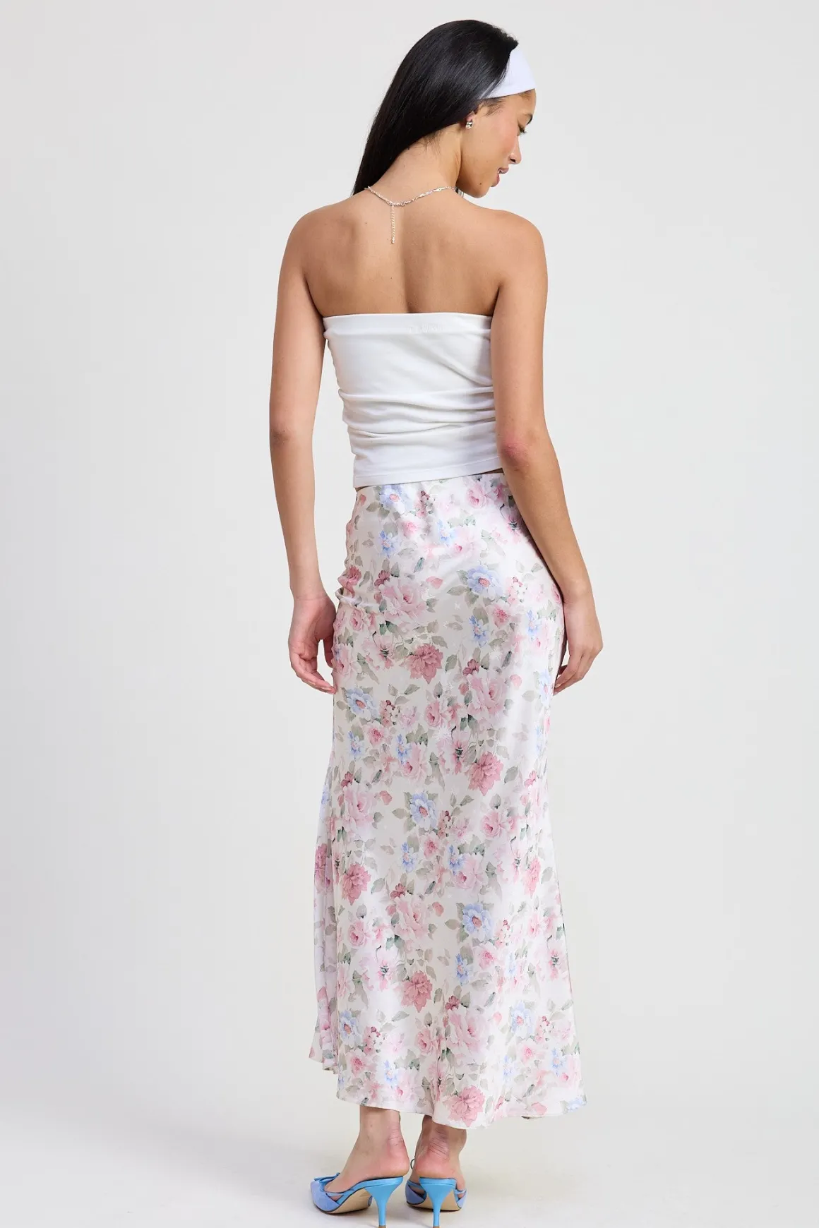 Polly Floral Print Slip Maxi Skirt Ivory