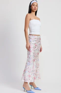 Polly Floral Print Slip Maxi Skirt Ivory