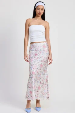 Polly Floral Print Slip Maxi Skirt Ivory