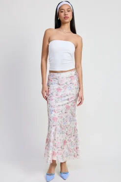 Polly Floral Print Slip Maxi Skirt Ivory