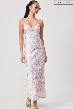 Poppy Sleeveless Floral Print Maxi Dress Ivory