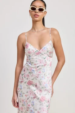 Poppy Sleeveless Floral Print Maxi Dress Ivory