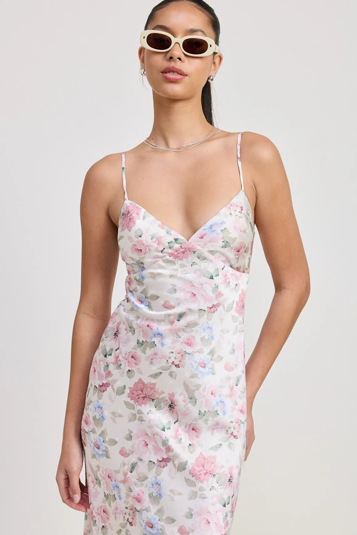Poppy Sleeveless Floral Print Maxi Dress Ivory