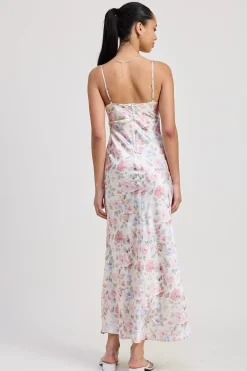 Poppy Sleeveless Floral Print Maxi Dress Ivory