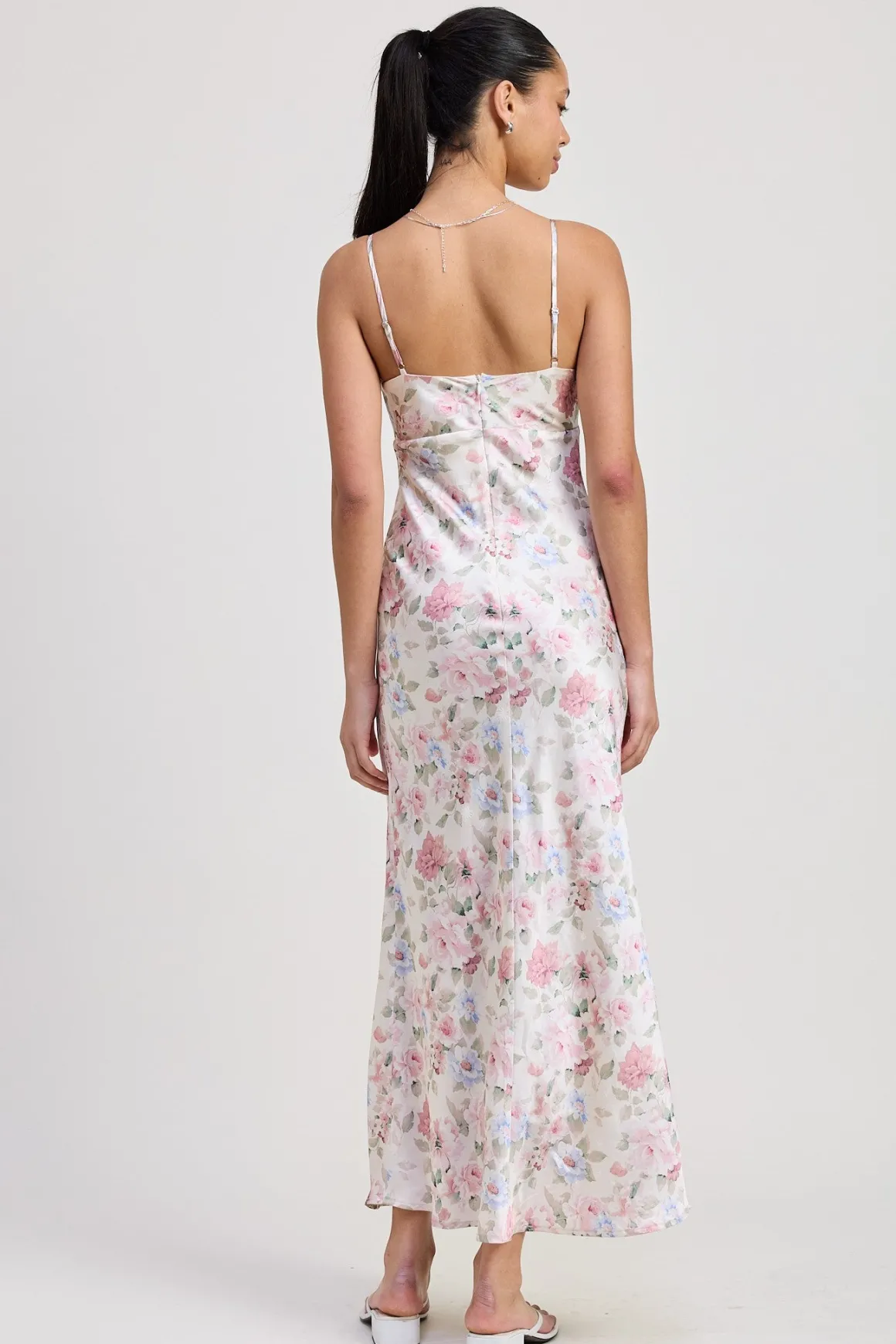 Poppy Sleeveless Floral Print Maxi Dress Ivory