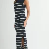 Posie Sleeveless Stripe Print Knit Midi Dress Navy