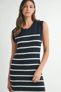 Posie Sleeveless Stripe Print Knit Midi Dress Navy