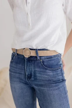 Quinn Adjustable Circle Buckle Belt Nude