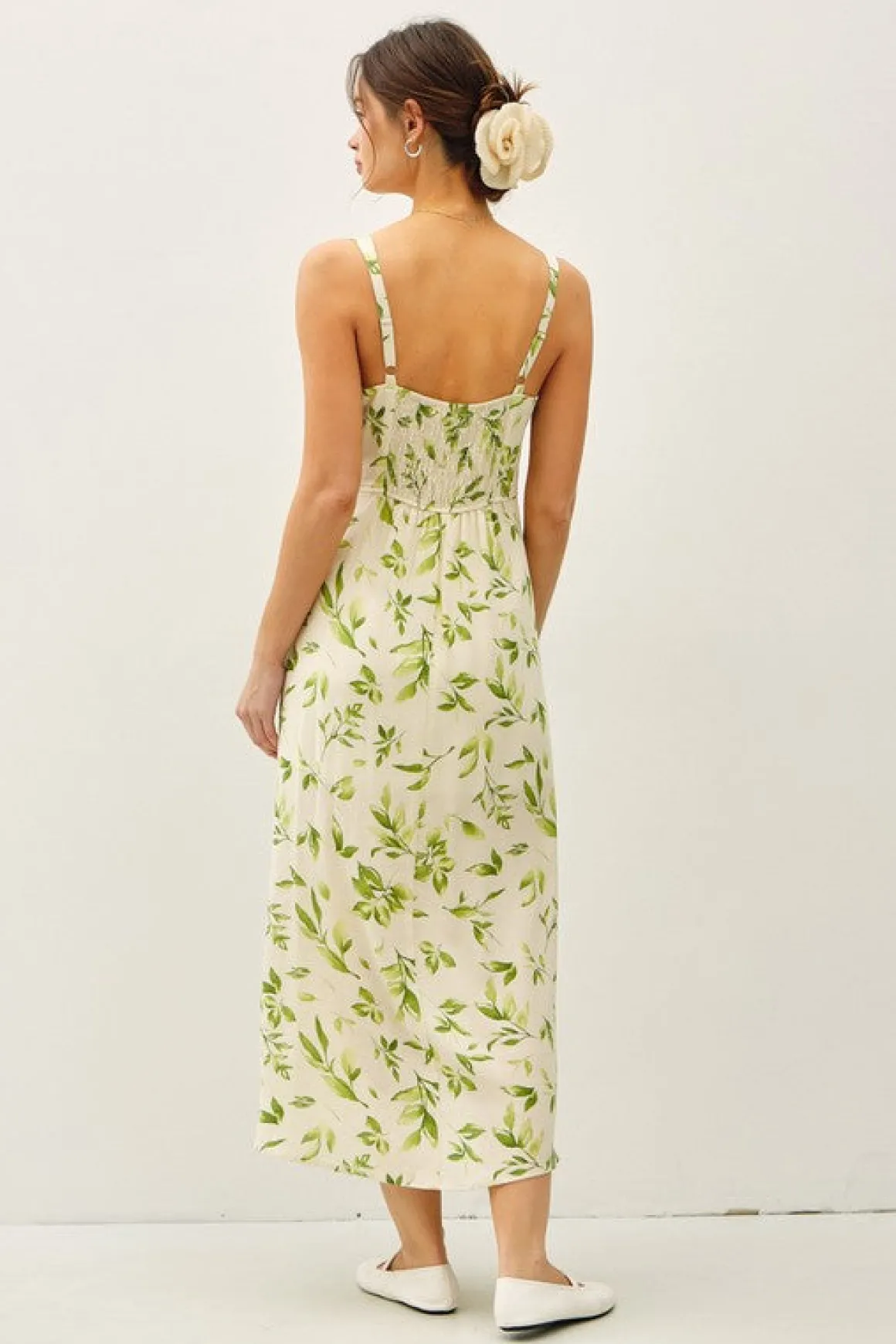 Rachel Sleeveless Floral Print Linen Midi Dress Green