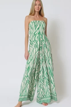 Raelynn Sleeveless Back Tie Abstract Print Jumpsuit Green